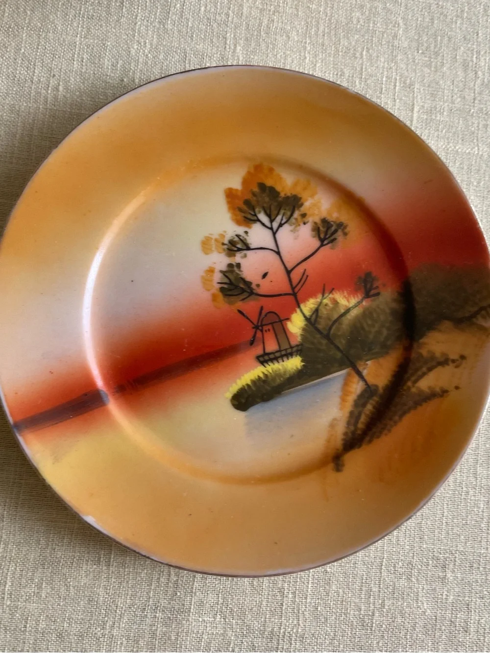 Vintage Japan Hand Painted Lusterware Tea Set Scenic Landscape 11 Piece